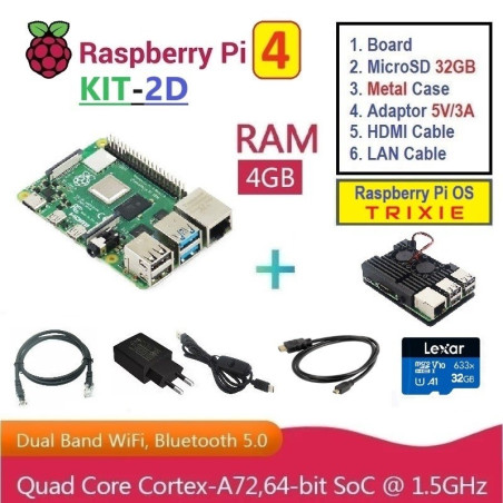 KIT-2D  Raspberry Pi 4 (4GB RAM) - Complete SET (with METAL CASE)